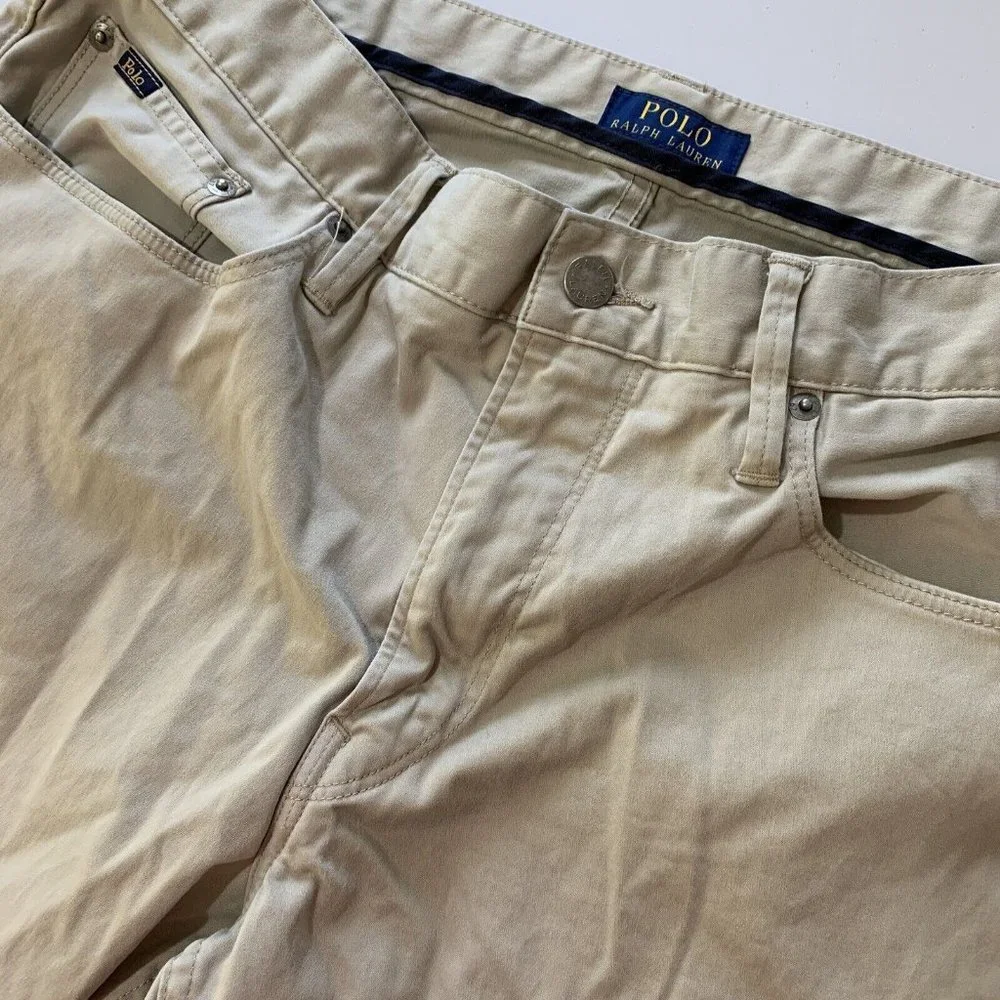 Polo Ralph Lauren Pants Khaki 34x30 Cotton Blend Flat Front Zip‎ Straight Mens